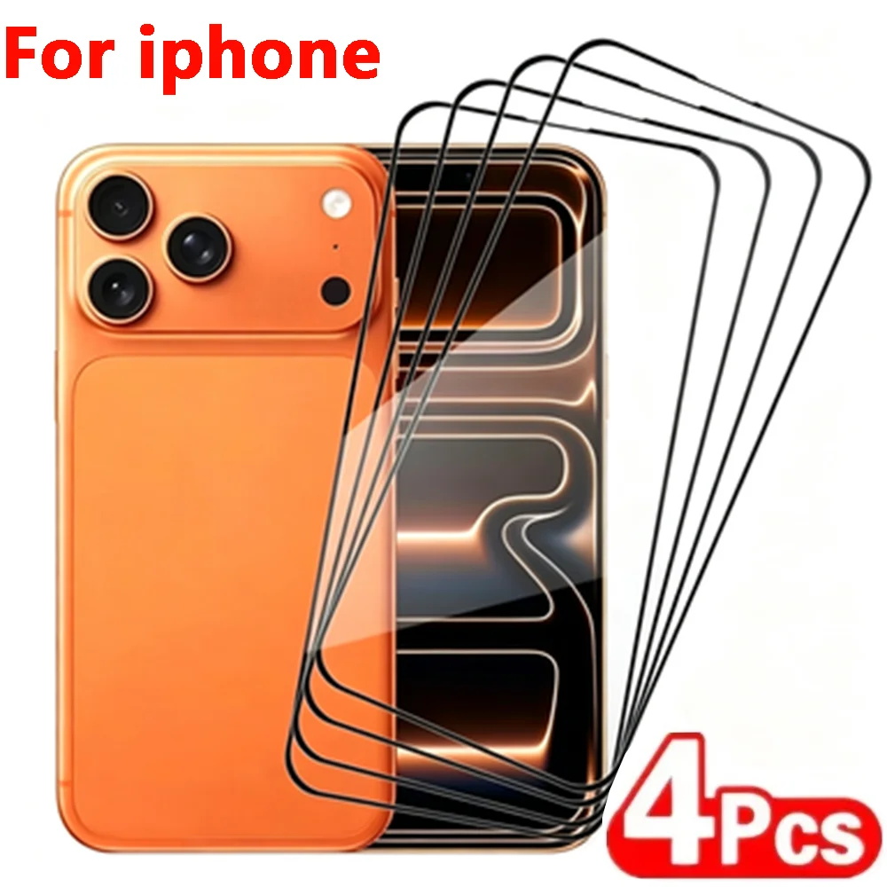 4-piece high-definition tempered glass screen protector suitable for iPhone 17 14 15 13 11 12 16 Pro Max Air 16E SE 7 8 Plus XR