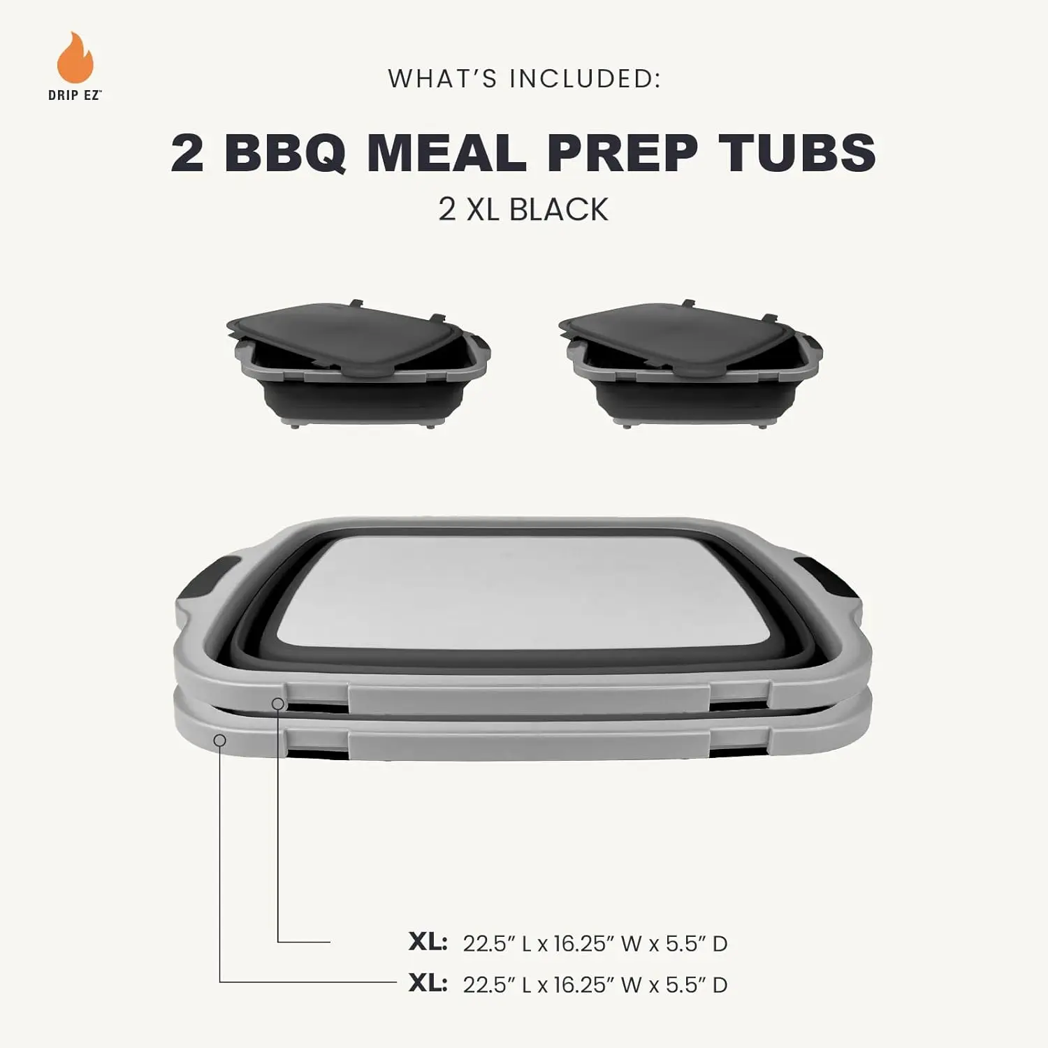 p Ez Collapsible Bbq Prep Tubs 2-Piece Set (V2) - For Meal Prep Marinating Food Storage - Includes Cutting Board & Lid - (2)