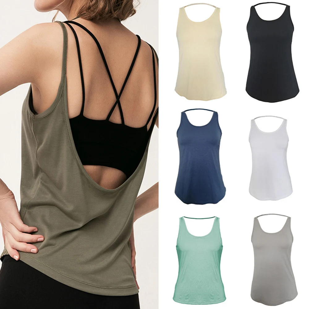 New Loose Sleeveless Backless Yoga Tank Top Women's Quick Dry Running Training Sports Vest Fitness Gym Top Workout Yoga Shirts