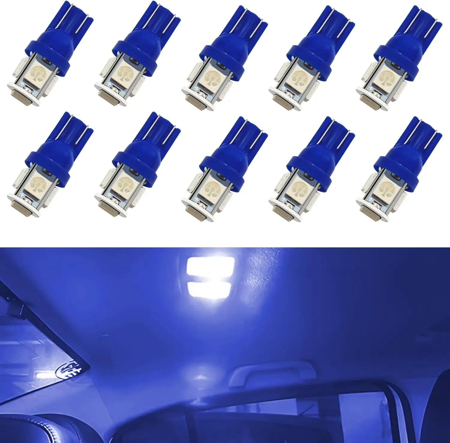 

194 T10 168 Синие светодиодные лампы, 6000K Супер яркие автомобильные салонные купольные лампы Лампа номерного знака, 5050 5SMD чипов постоянного тока 12 В W5W 2825