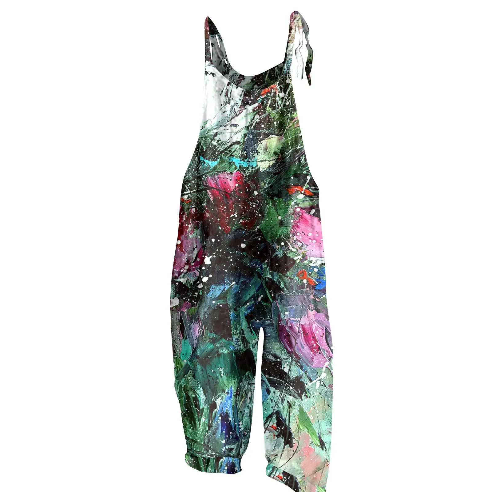 Jumpsuit Voor Dames Zomer Nieuw Met Bloemen Bedrukt Casual Dagelijkse Losse Jumpsuit Wijde Pijpen Schouderband Katoenen Linnen Jumpsuits