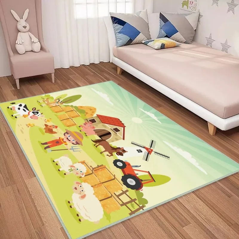 Tractor Farm Carpet Forest Green Rugs for Bedroom Children Game Mat Kids Nursery Room Decor Rug Non Slip Bathroom Kitchen Rug