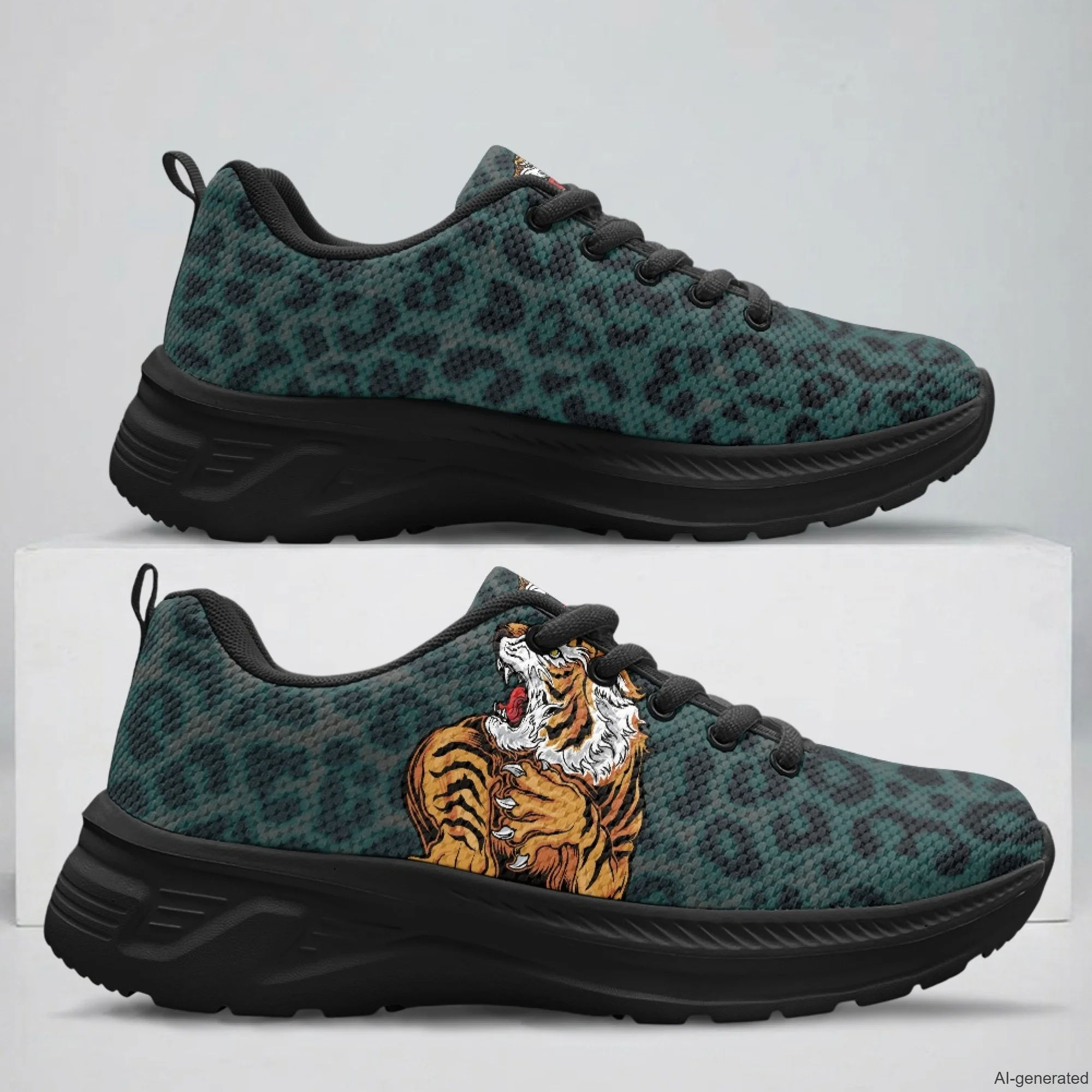 XIXIRIMIDO Running Shoes for Men Breathable Mesh Casual Walking Shoes for Women Tiger Print Workout Gym Sneakers 35-48