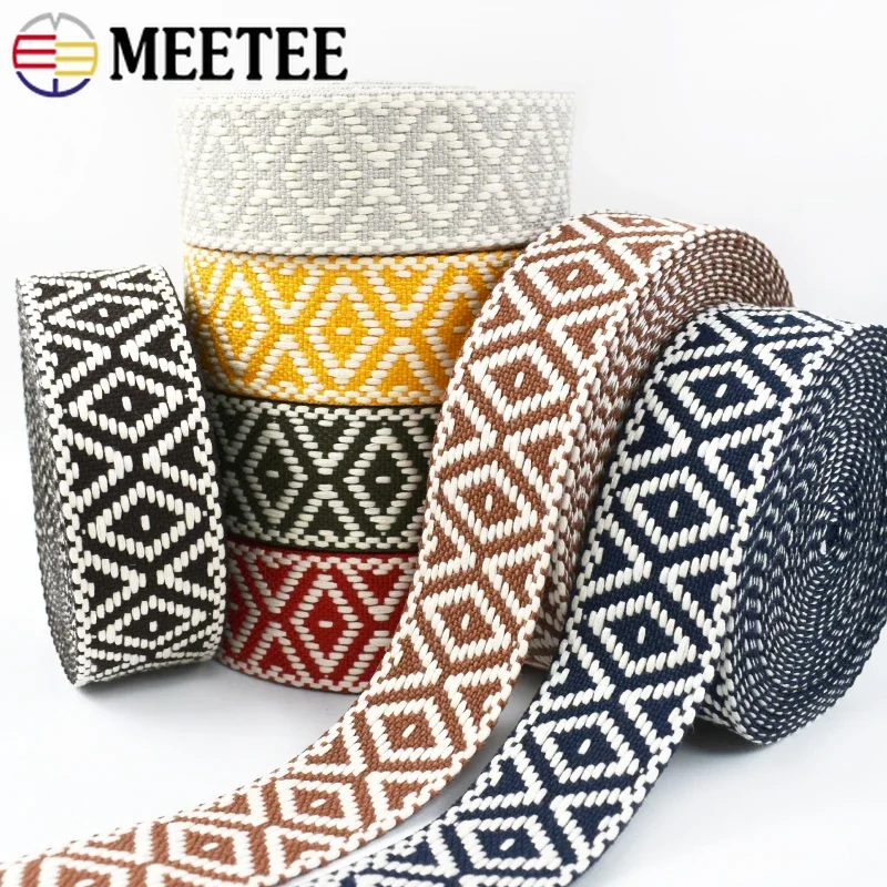 2/5/10M 38mm Polyester Cotton Webbing Band for Bag Strap Jacquard Ethnic Ribbon Shoes Backpack Bias Tape DIY Sewing Accessories