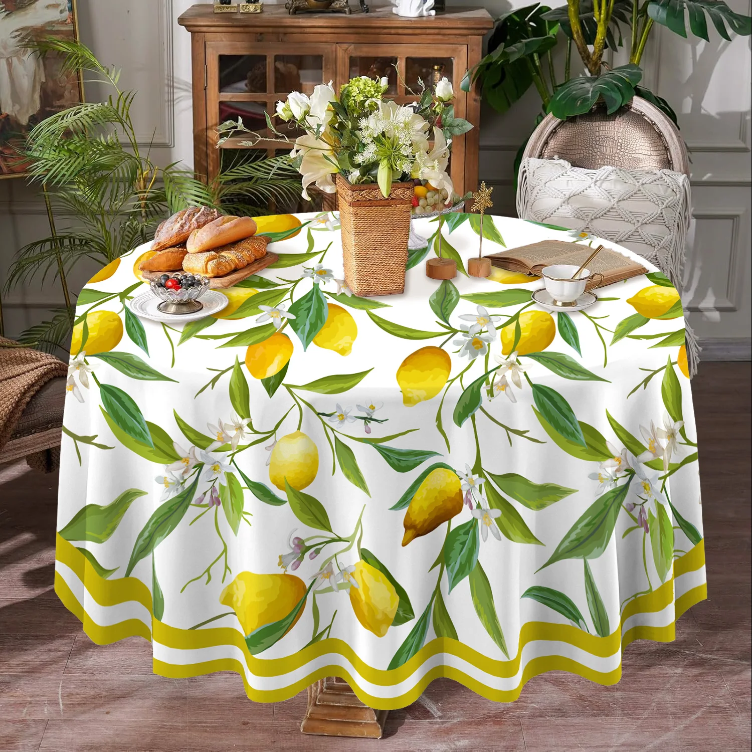 Summer Lemon Theme Tablecloth Suitable for Summer Holiday Home Kitchen Dining Patio Indoor/Outdoor Wedding Party Decoration