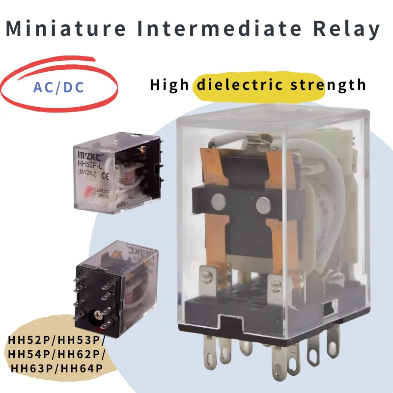 10PCS Miniature Control Relays AC 12V/DC 24V/AC220V, Intermediate Relay with Socket Base, HH52P HH53P HH54P HH62P HH63P HH64P