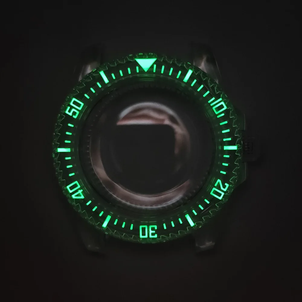 Custodia trasparente da 40 mm per custodia NH35/VK63 Cinturini per orologi da 20 mm Set verde luminoso SUB Custodia in plastica acrilica Accessori per orologi