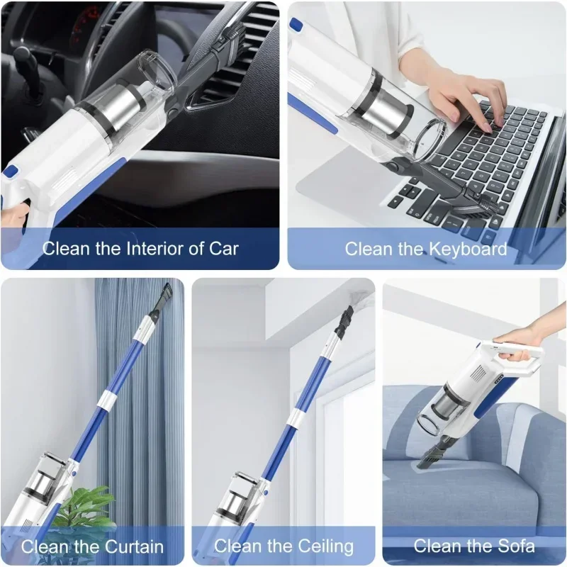 Qwwhall cordless vacuum cleaner,25kpa suction 280W brushless motor 4 in 1 stick vacuum cleaner for home hair hard floor