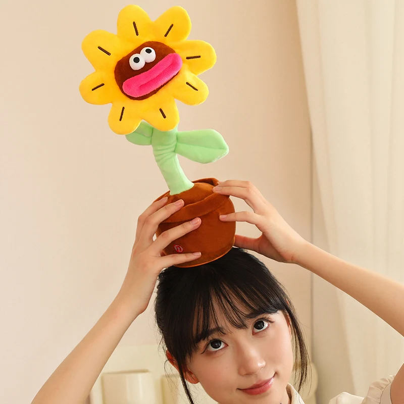 35CM Creative Electric Sunflower Plush Toys Cute Singing And Dancing Doll Funny Big Mouth Flower Potted Plant Toy Room Decor