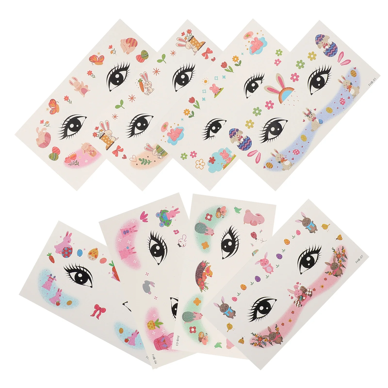 8Pcs Easter Bunny Face Stickers Glitter Temporary Tattoos Kids Easter Makeup Decorations Holiday Party Supplies