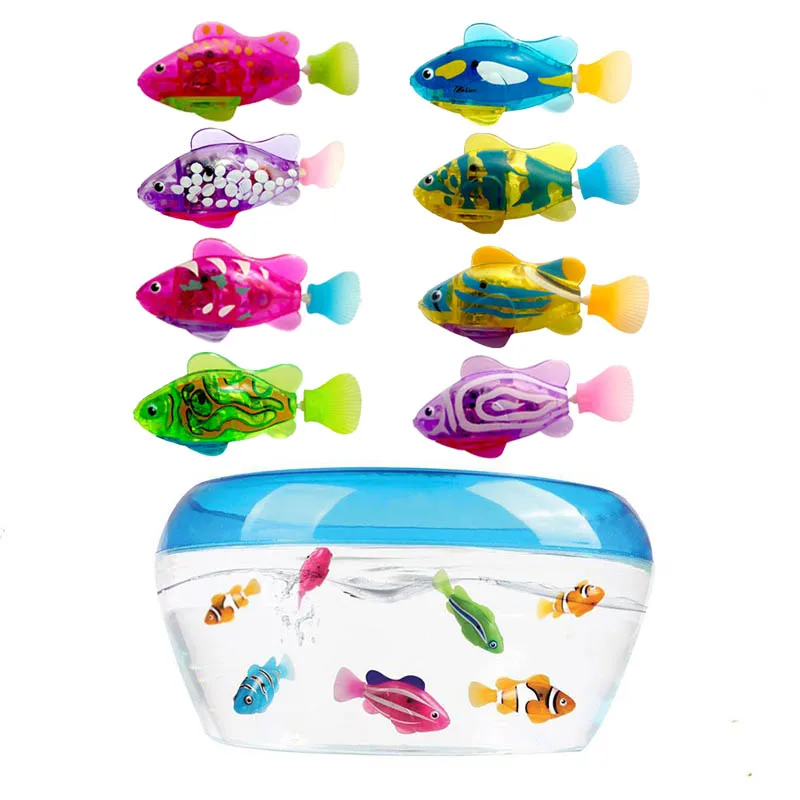 Juguetes electrónicos de baño de peces para niños, bañera con batería, decoración de tanque de pesca, natación Flash