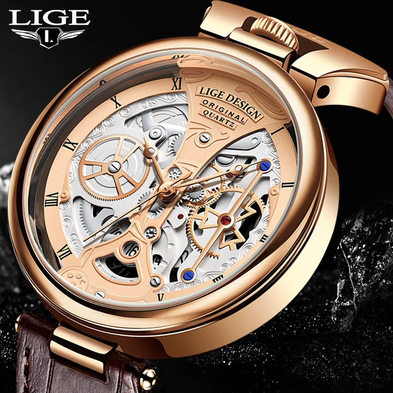 2023 LIGE Men Watches Top Brand Luxury Brown Leather Chronograph Sport Watch For Men Fashion Date Waterproof Clock Reloj Hombre