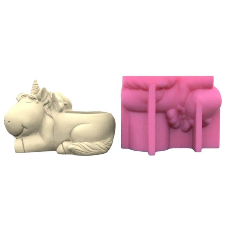 

Unicorns Flower Pots Silicone Mold 3D Animal Vase Epoxy Resin Mold Succulent Planter Cement Pen Holder Making Molds Deco