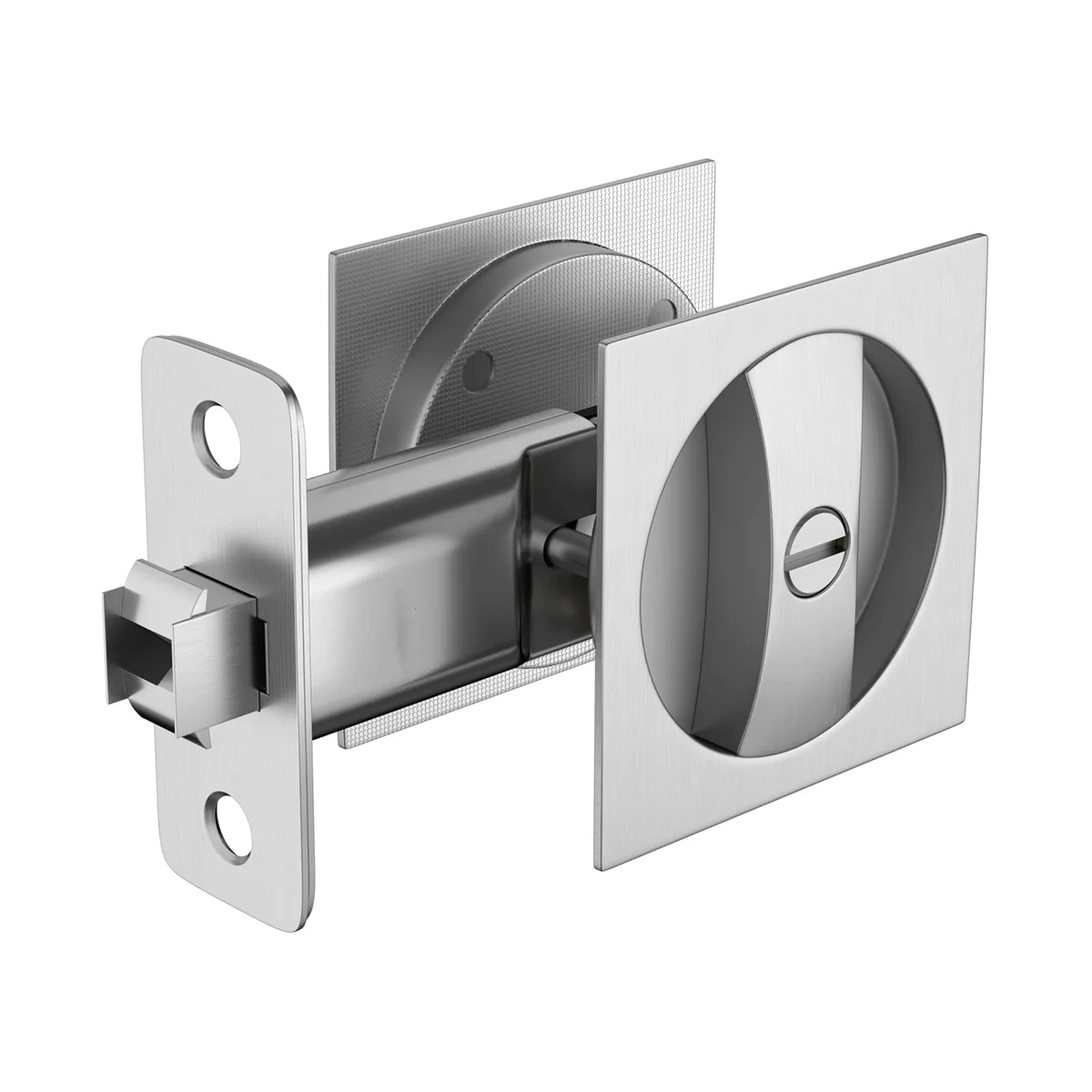 

Bed/Bath Pocket Door Lock, Satin Nickel Contemporary Privacy Square Pocket Door Hardware, Sliding Pocket Door Latch