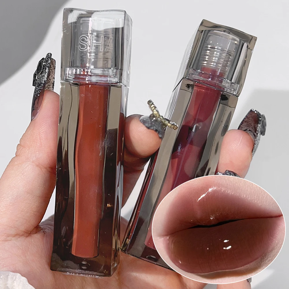 Dark Red Brown Jelly Mirror Lip Gloss Lasting Water Light Glass Non-stick Cup Pink Lip Glaze Liquid Lipstick Moisturizing Makeup