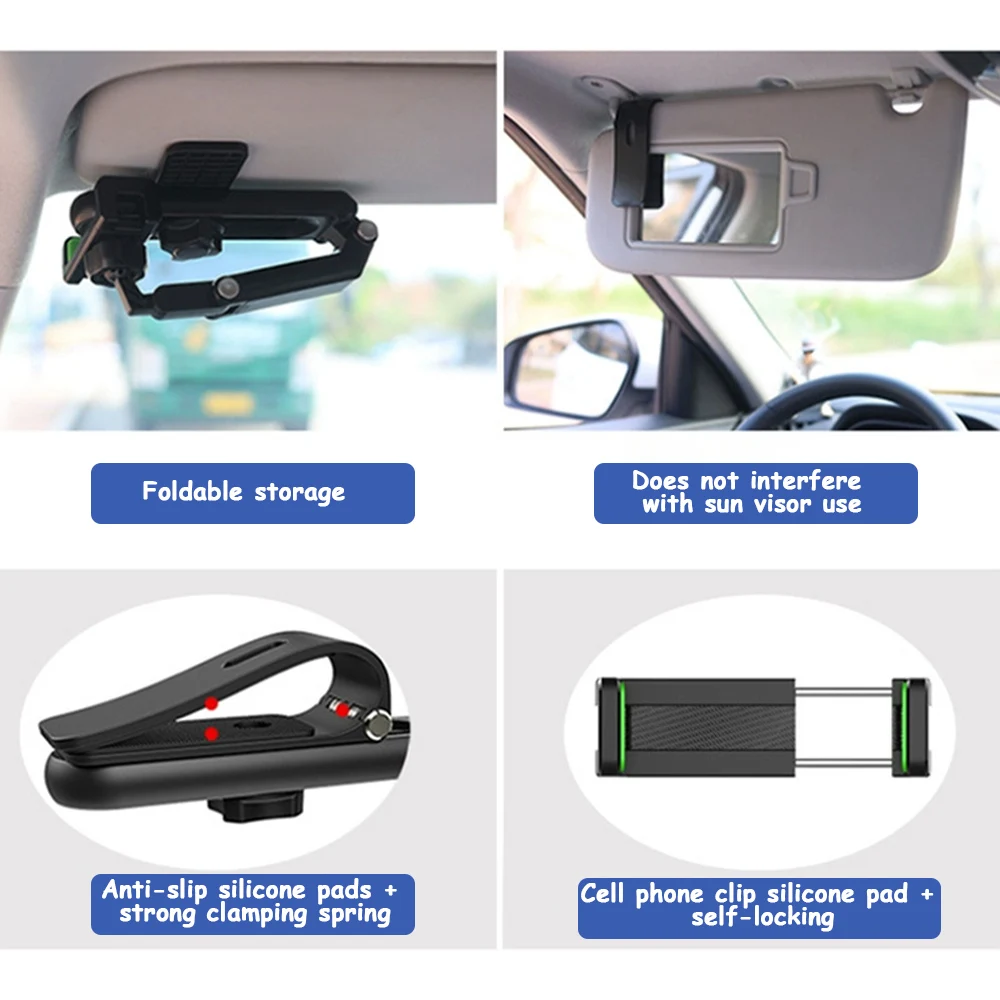 Multifunktionaler Auto-Sonnenblende-Telefonhalter 360° ° Rotierende universelle Handy-Unterstützung für iPhone Samsung Android – Detail 7