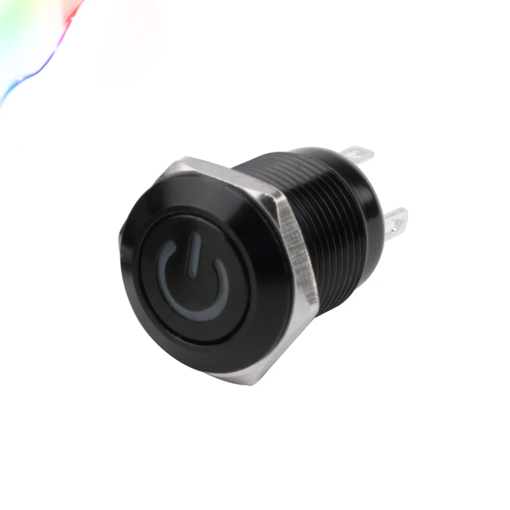 1PC Waterproof 3V 6V 12V 24V 48V 110V 220V 4 Pin 12mm Led Light Oxidation Black Symbol Metal Push Button Momentary Switch