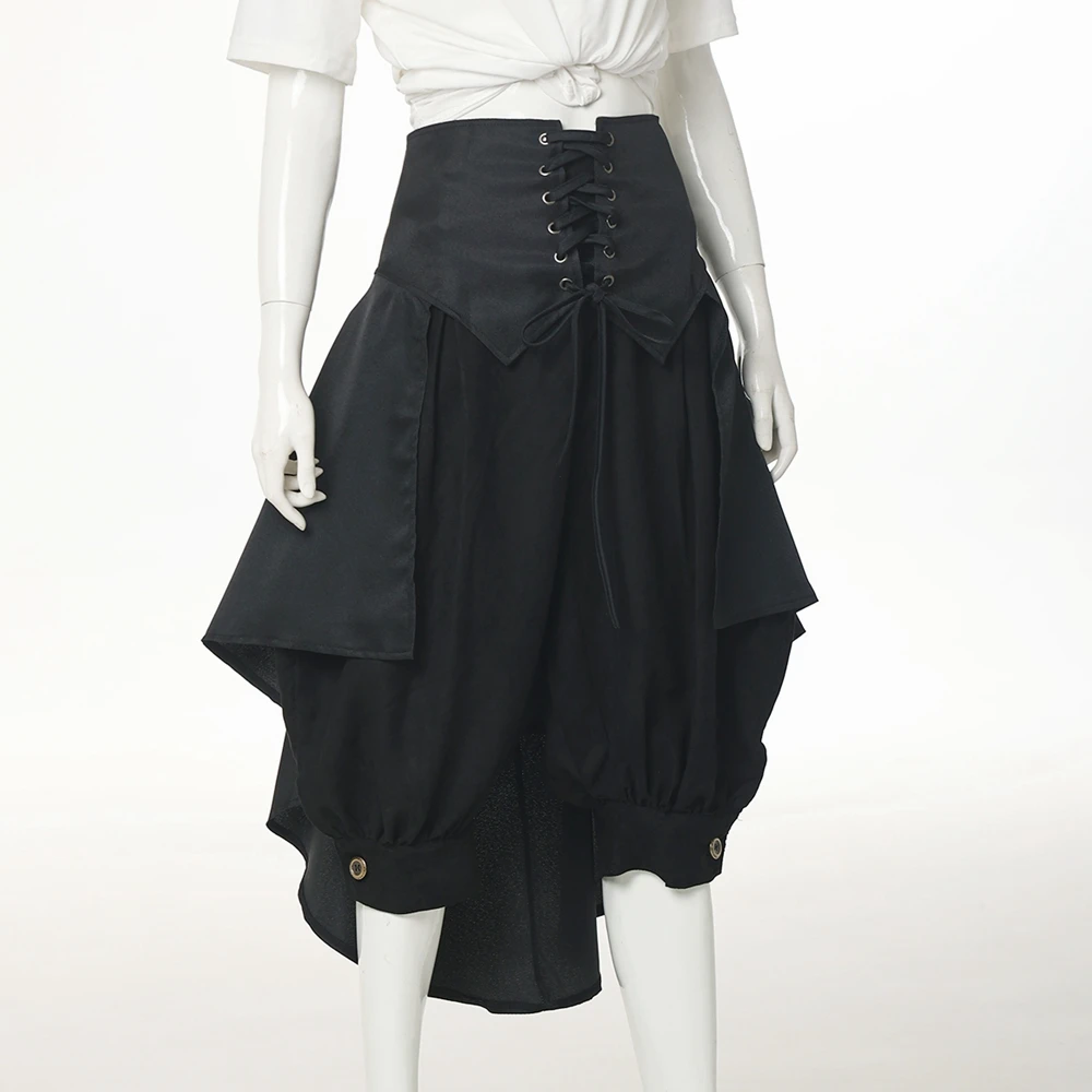 Middeleeuwse Rok Steampunk Korset Vintage Onregelmatige Gothic Kostuum Punk Black Drukte Rok