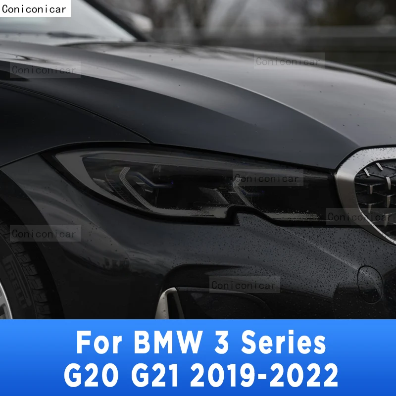 

2 Pcs Car Headlight Protective Film Cover Headlamp Transparent Black TPU Sticker For BMW 3 Series G20 G21 2019-2022 Accessories