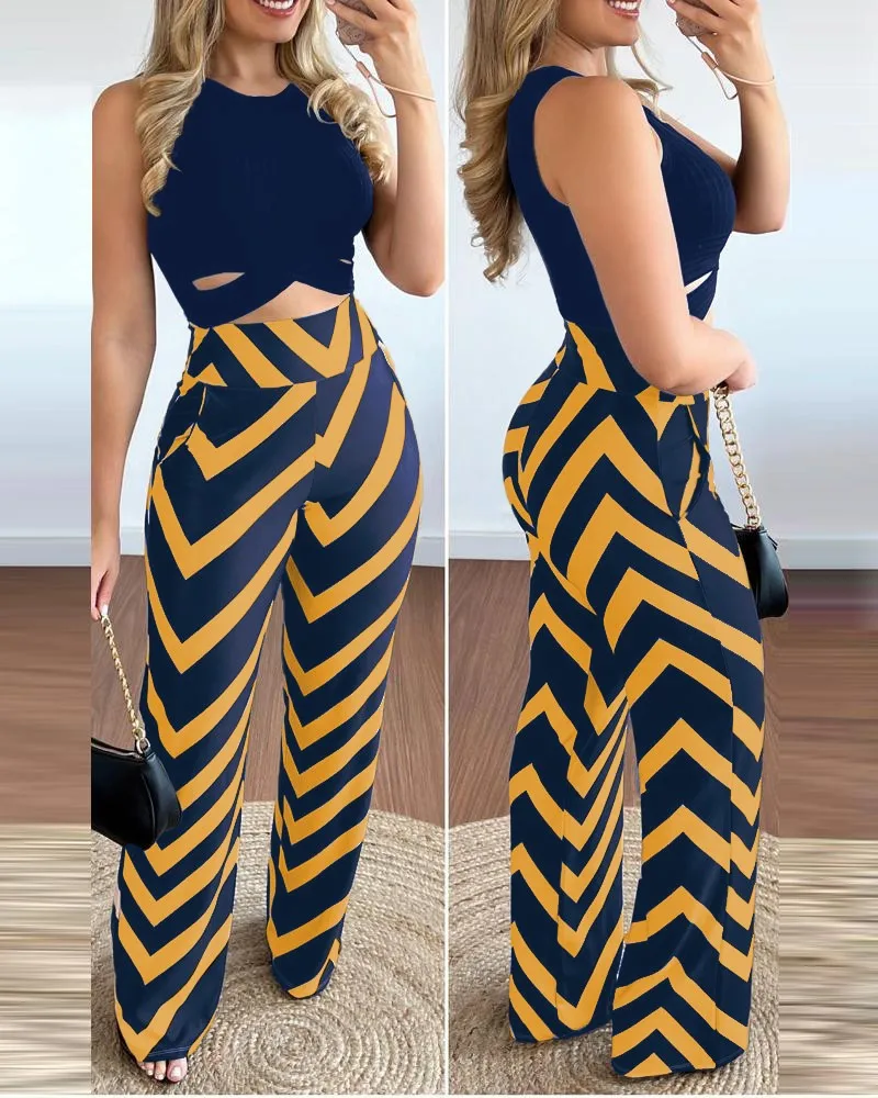 Fashion Casual Suit Women Sleeveless Tank Top Wide Leg Pants 2-piece Set 2023 Summer Cute Style Fresh And Sweet Women\'s Clothing