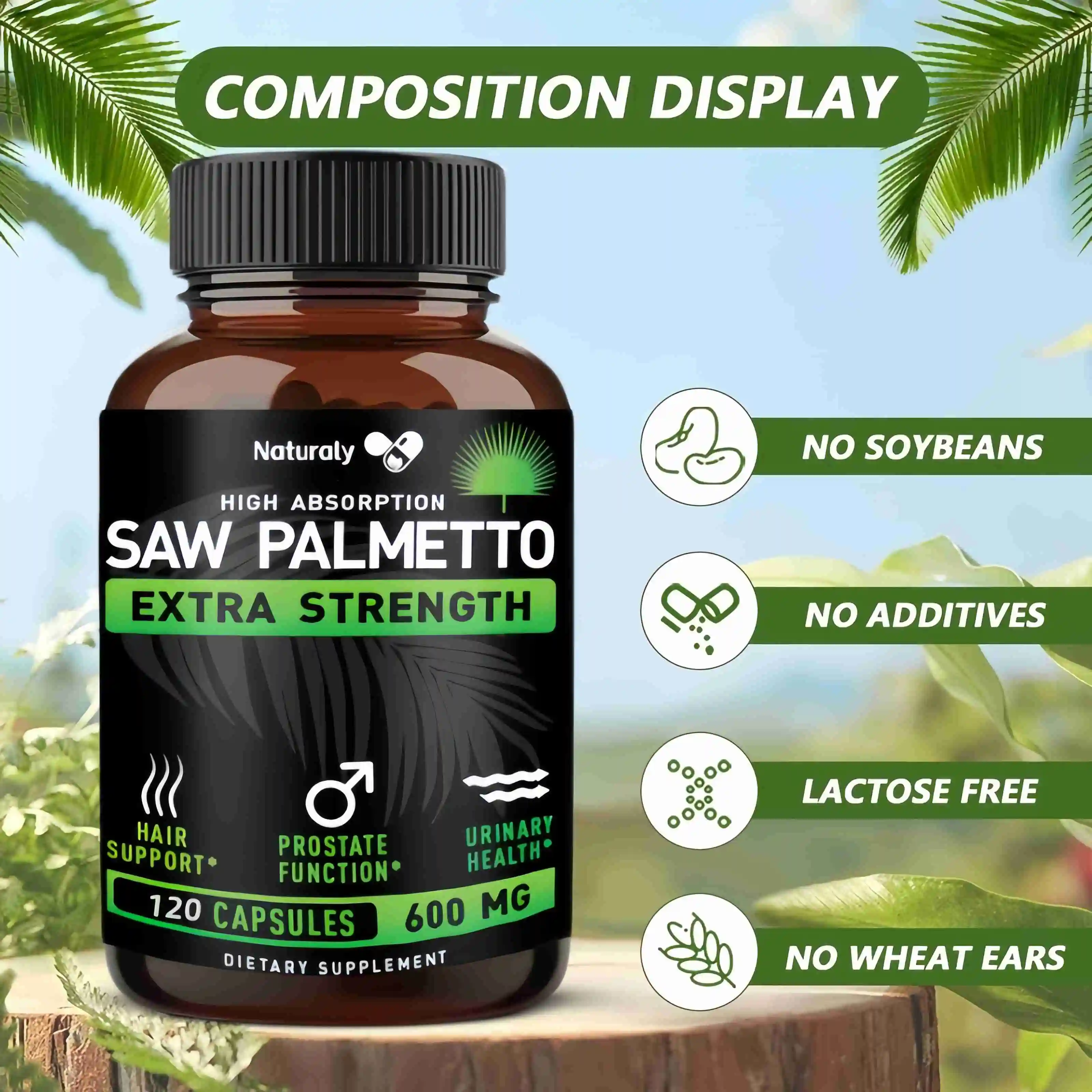 Saw Palmetto Capsules aident à promouvoir la santé de la prostate, la calvitie SAP et l'amincissement des cheveux et à réguler les capsules de sexe hormonal dans le corps