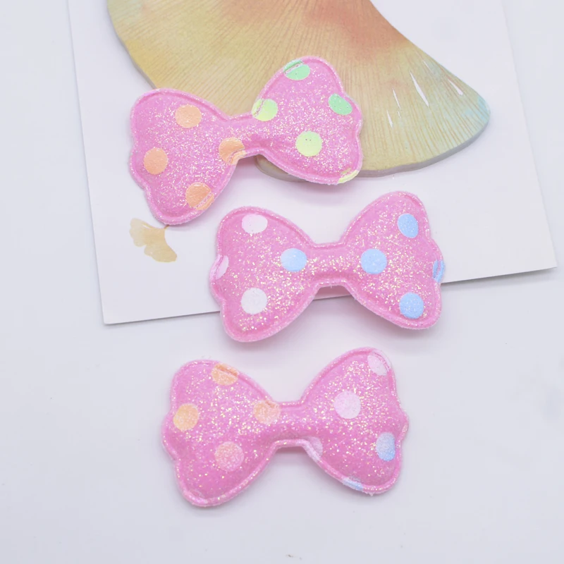 20Pcs 50*30mm Padded Glitter Leather Bow Tie Patches for Clothes Hat Shoes Sewing Applique Headwear Hair Clips Decor Accessories