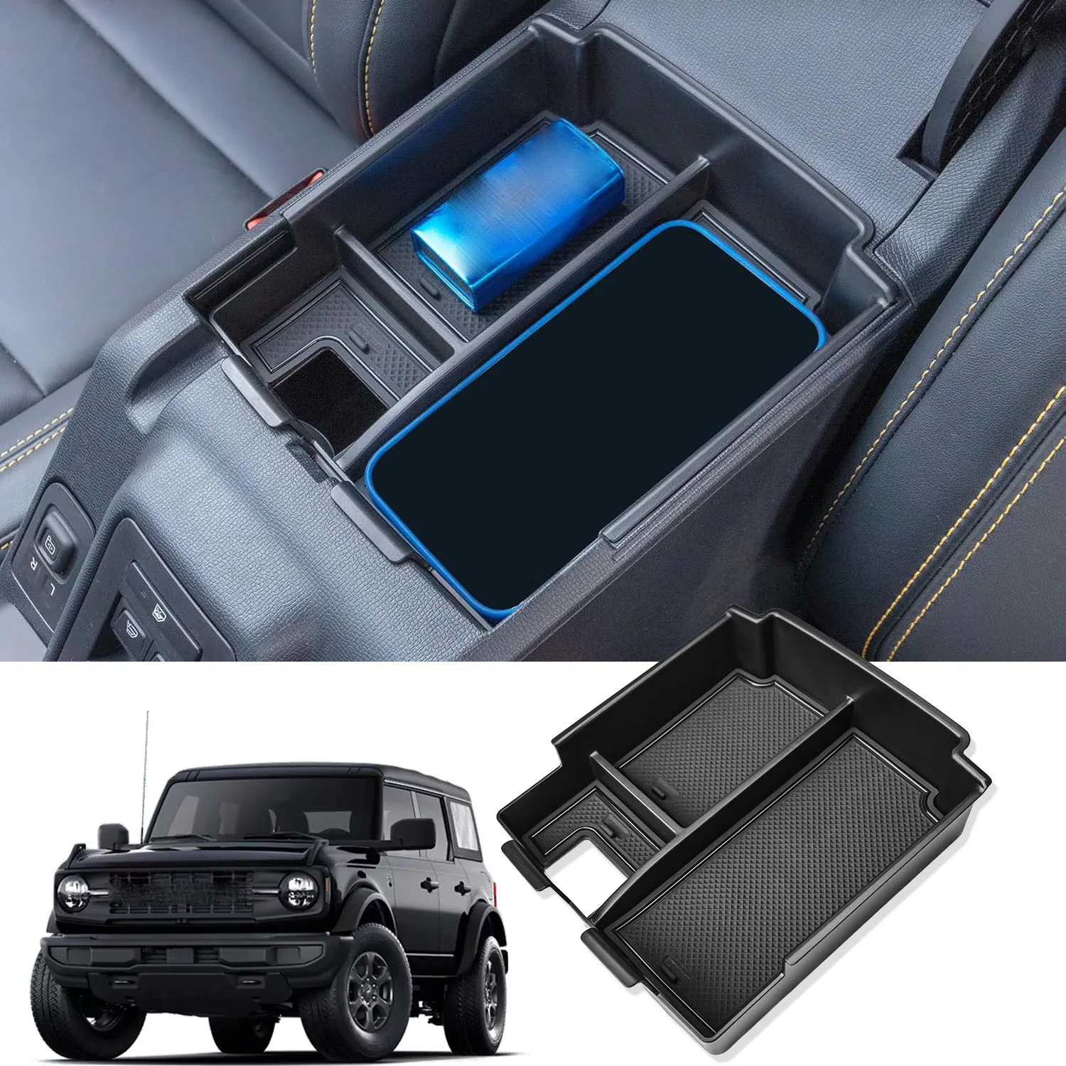 

HGWEI Center Console Organizer For 2025 Ford Bronco 4 Doors Accessories Armrest Storage Box Tray Interior Holder Car Accessories