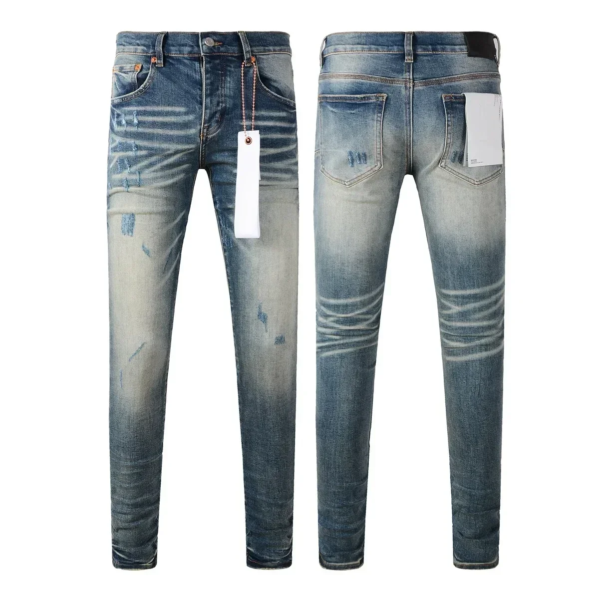 Top quality Purples jeans Men Fashion streetwear distressed blue brand jeans fashionable repair low rise tight denim pants