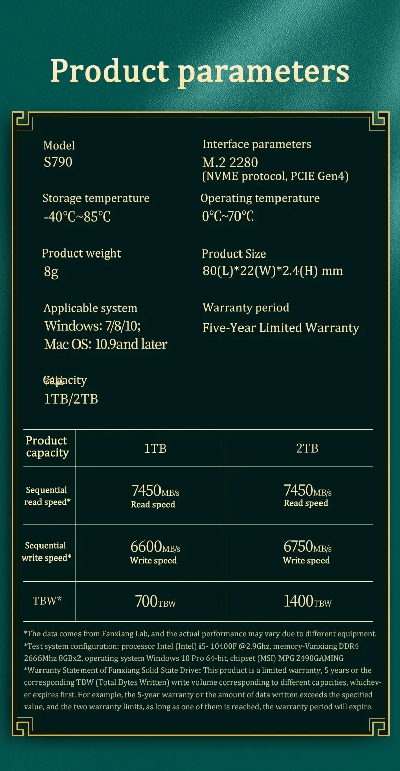 Fan xiang 7400 mb/s ssd nvme m.2 2280 2tb 1tb interne solid-state-festplatte pcie 4,0 x4 2280 ssd laufwerk für ps5 laptop desktop