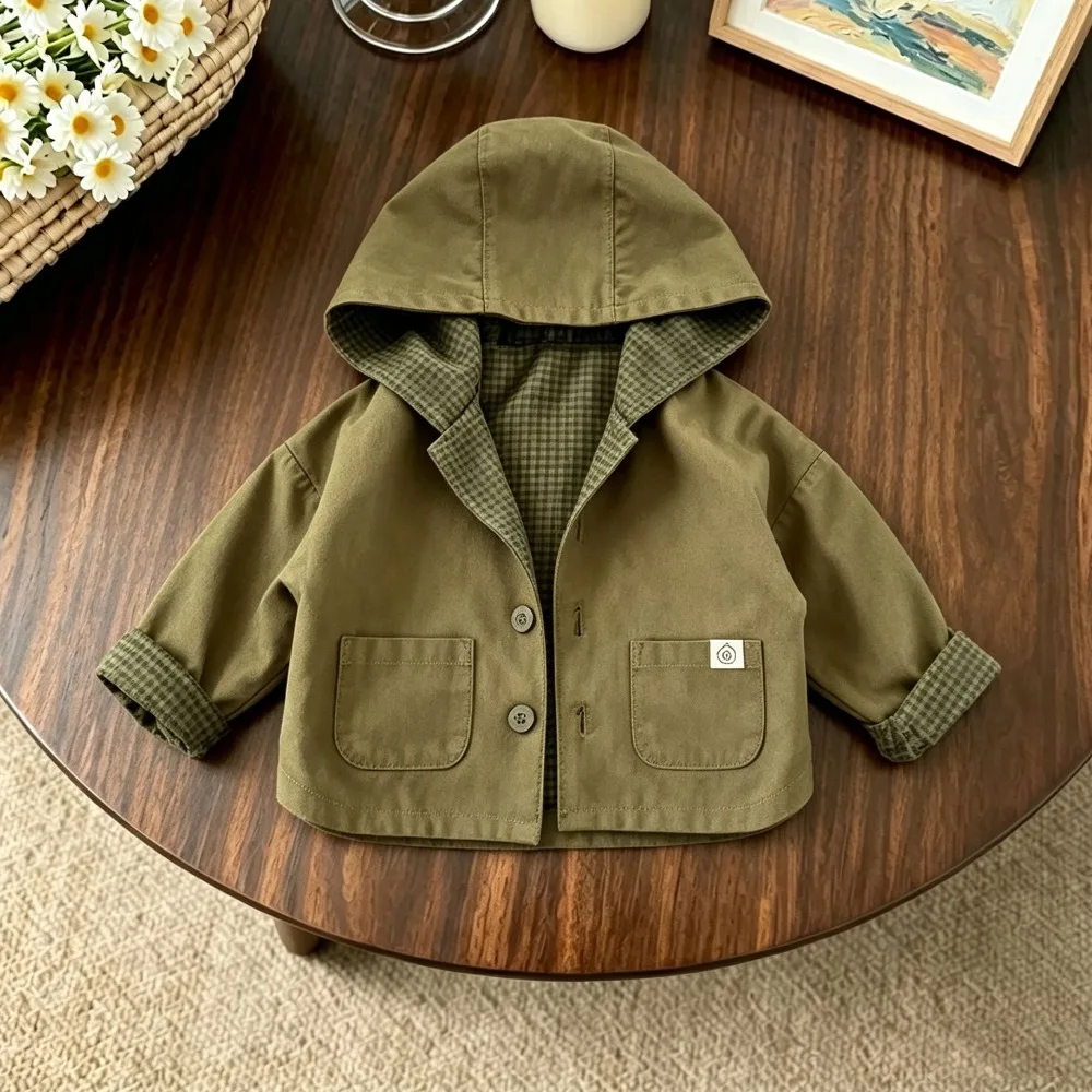 New Kids Hooded Cardigan Trench Coat Korean Style Autumn Top Boys Girls Baby Fall Outerwear  73-130cm
