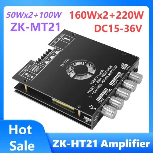 ZK-HT21 ZK-MT21 160Wx2 + 220W 50Wx2 + 100W amplificador de potencia Digital Bluetooth amplificador de potencia de Audio módulo TDA7498E de 2,1 canales