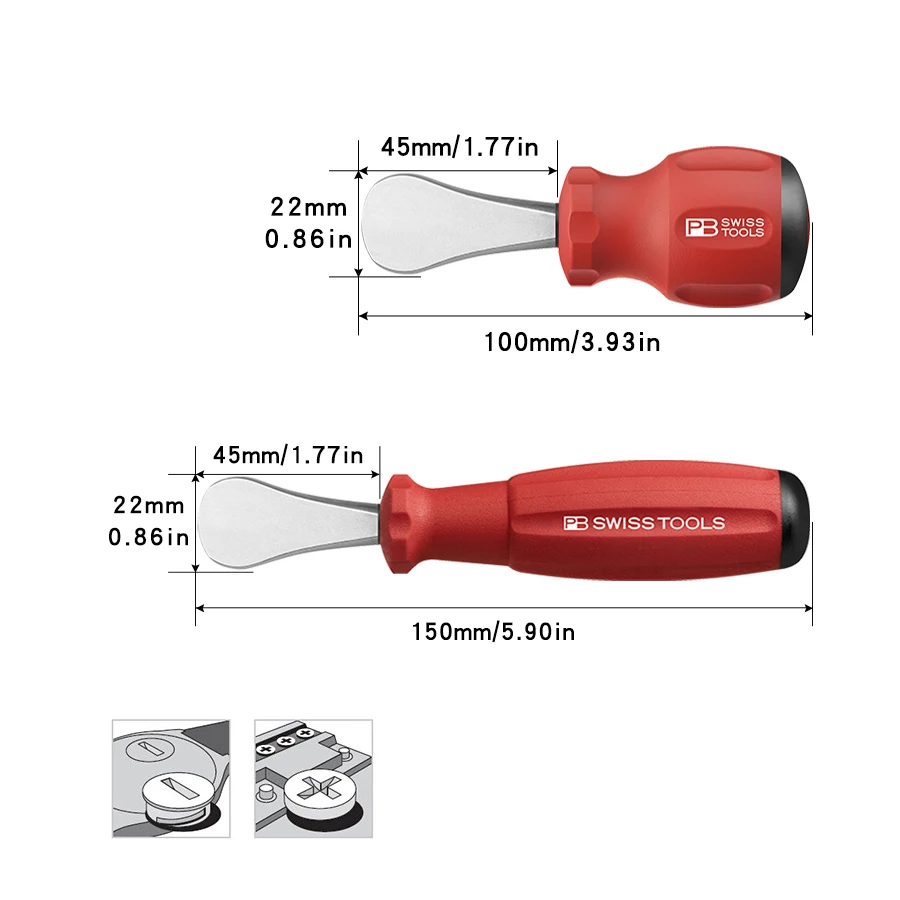 PB SWISS Coin Screwdriver with SwissGrip Handle Flat Shaped Short Small Screw Driver DIY Hand Tool 8125.9-45 8126.9-45