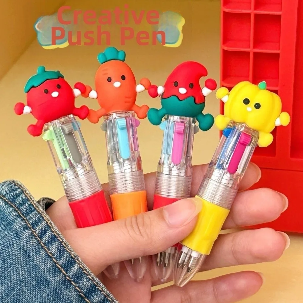 

Креативная офисная четырехцветная шариковая ручка для школы и повседневного использования, многоцветная ручка-клик, канцелярские товары, ручка-мультяшка в виде овощей, ручка-нажимная для детей