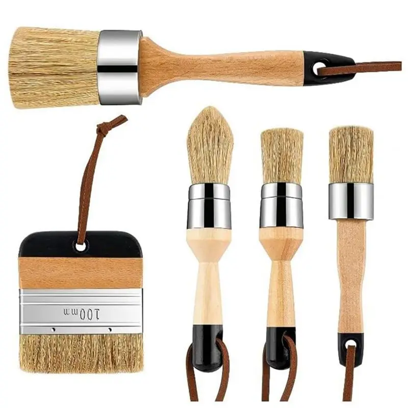 HLZS-5PCS Chalk Paint Brush For DIY Painting And Waxing Tool Round Wax Brushes For Waxing Furniture,