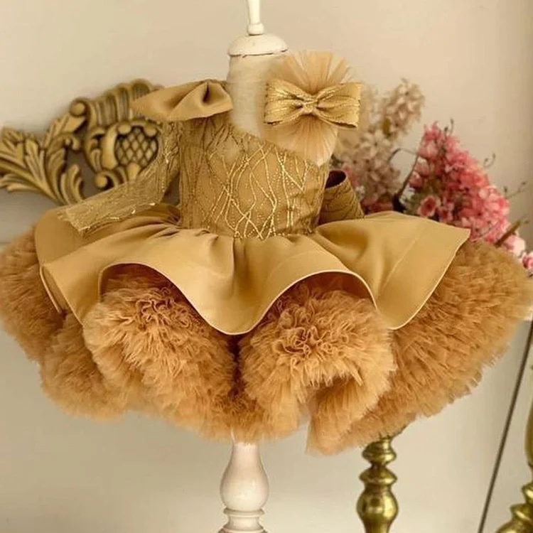 

Girls' Dress 2025 New Children's Sequin Princess Dress Fashionable One Shoulder Luxury Fluffy Dress Carnival Performance Clothin