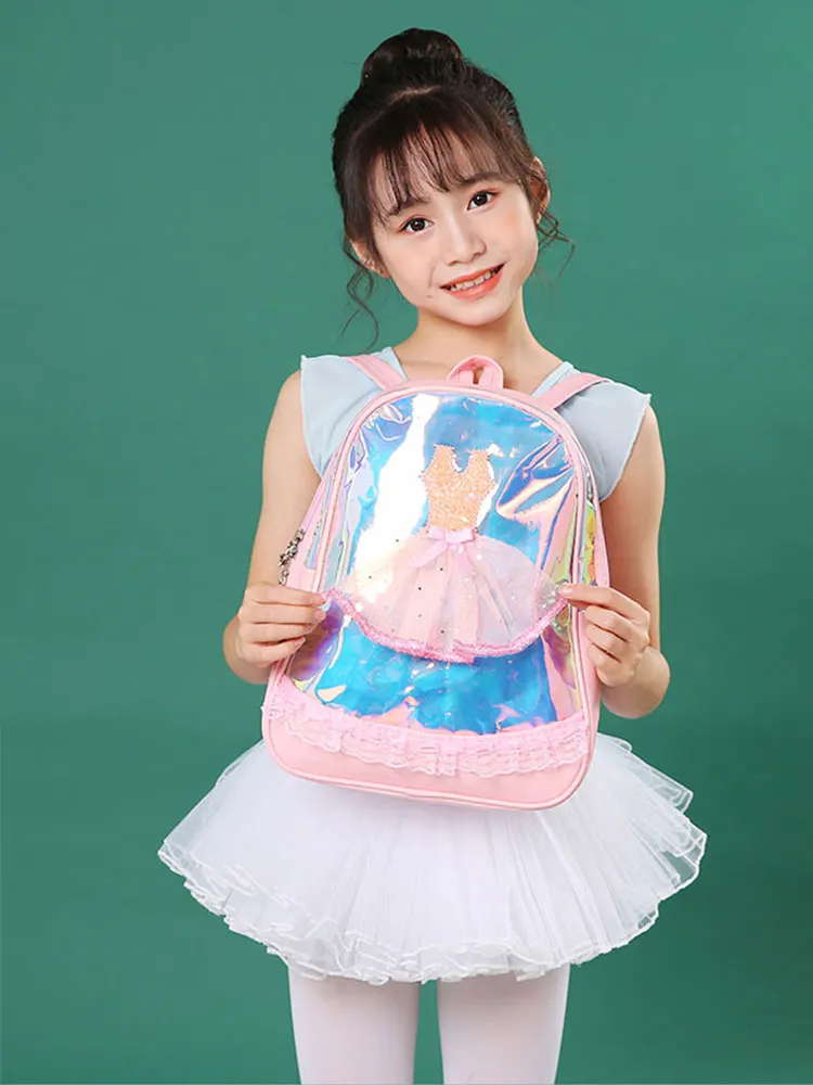 Princess Ballet Dance Bags for Girls Double Shoulder Dance Bag Pink Laser Backpack Children Schoolbag Girl Dance Bag