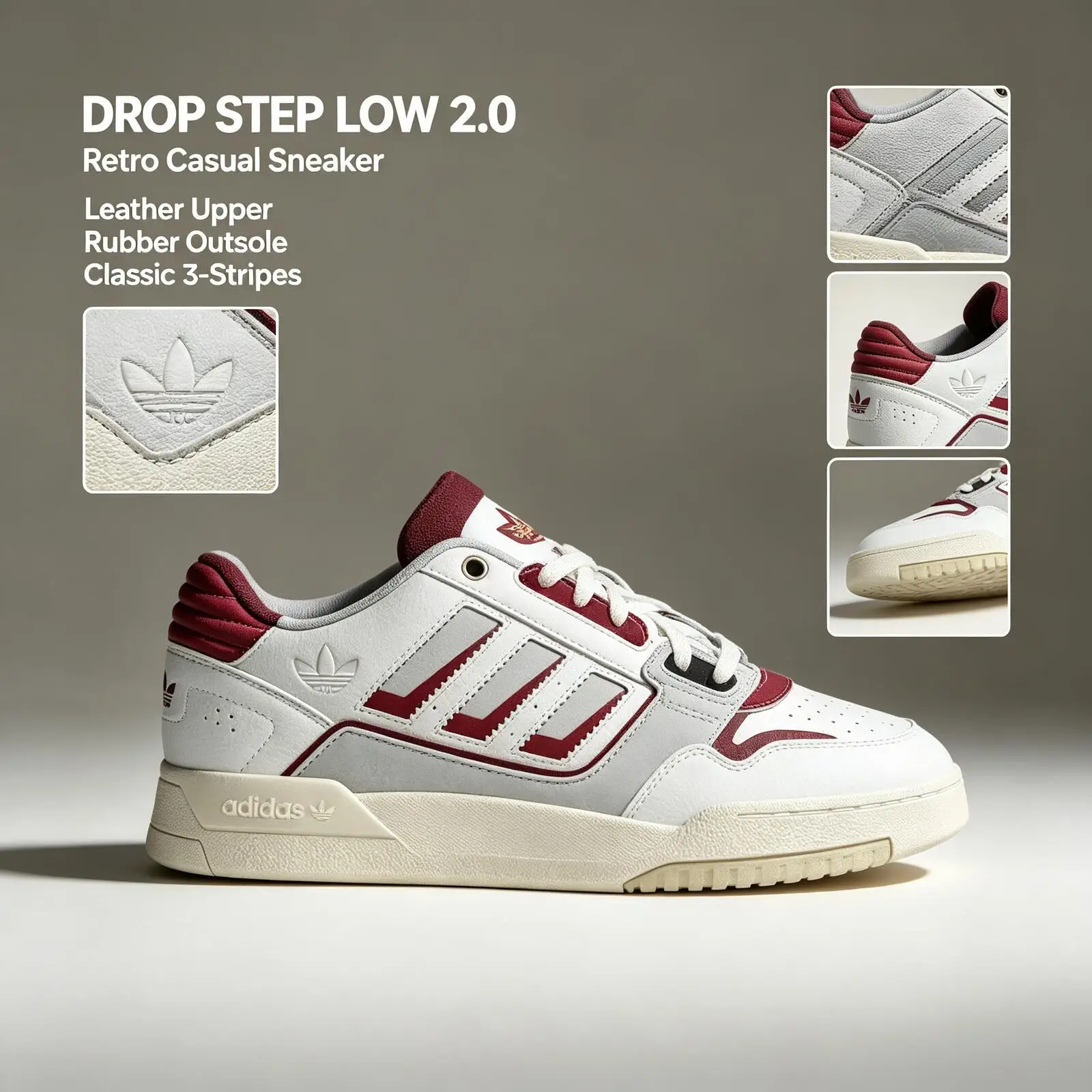 Adidas Originals Drop Step 2.0  JP9982 Low Top Skateboard Shoes Unisex White Casual Skate Sneakers