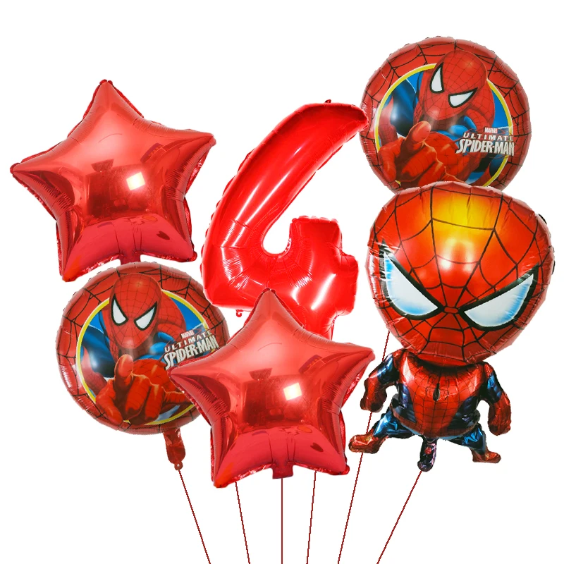 6pcs Marvel Super Hero Spiderman Foil Balloon Set childrenโs Birthday Party Decoration Baby Shower Inflatable boys Toy Globos