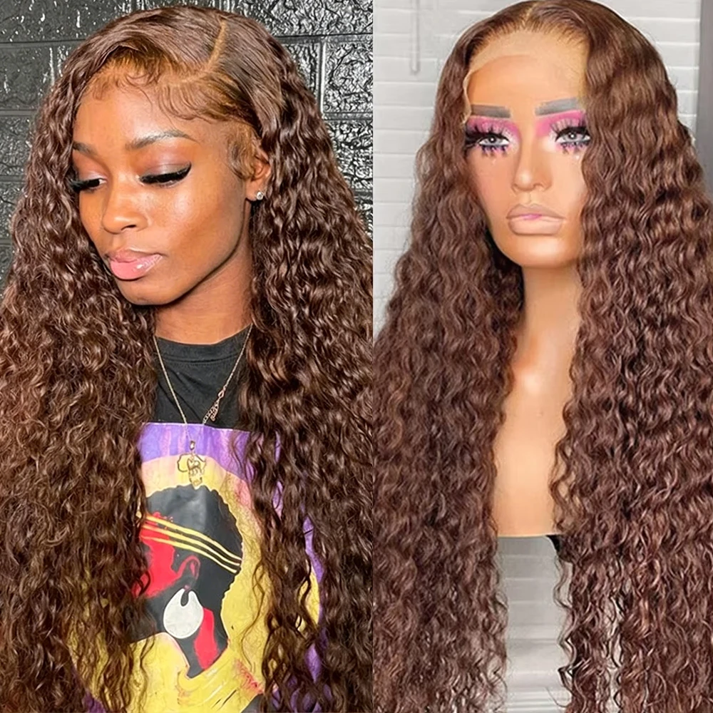 

200% Wet And Wavy Deep Wave Lace Frontal Wig 13x6 Hd Lace 30 40 Inch Colored Chocolate Brown 13x4 Curly Lace Front Human Hair Water Wave Brazilian Wigs For Women