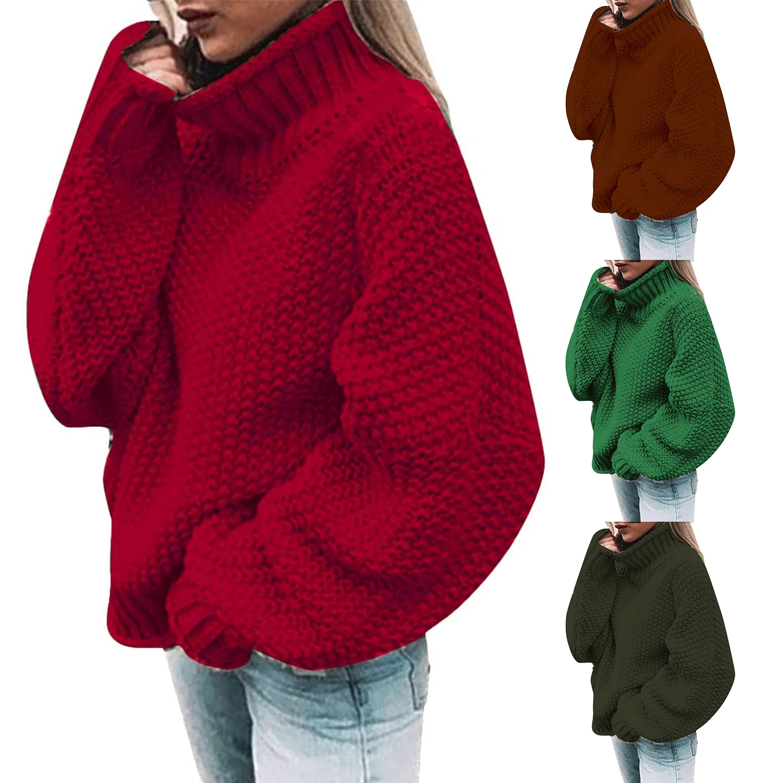 Women\'S Solid Casual Waffle Gingham Stand Collar Long Knitted Sleeve Sweaters Female Shoulder Pullover Winter Keep Warm Blouses