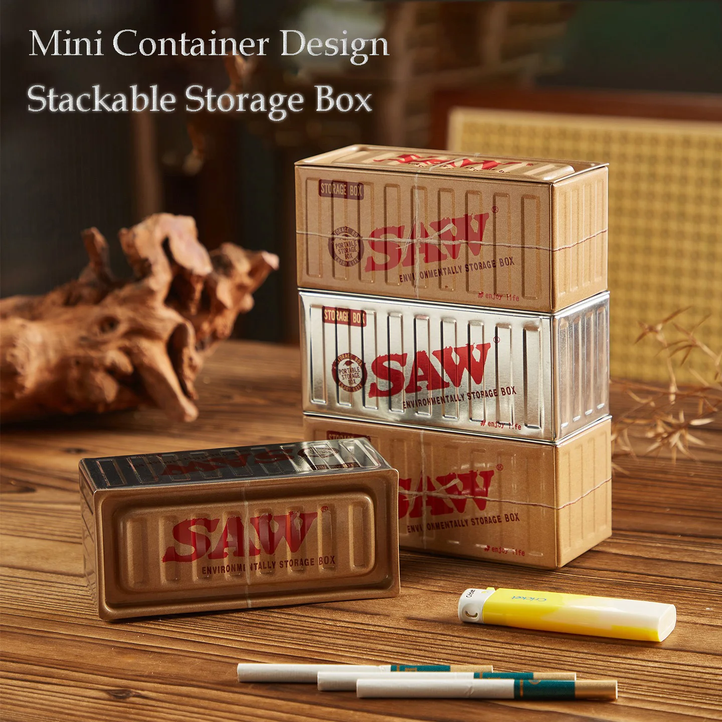 Mini Tinplate Container Stash Box for Men | Stackable Metal Cigarette Case Storage Organizer | Creative Desktop Decorative Gift