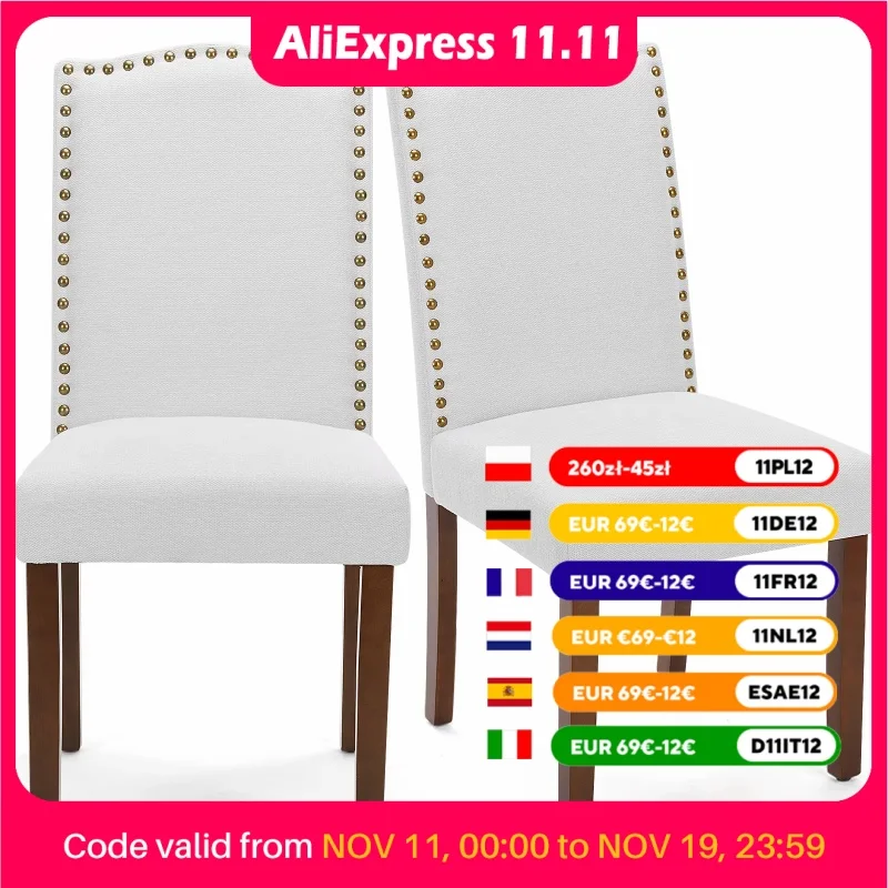 طقم مسند ظهر مبطن JHK لكراسي الطعام ، وسادة إسفنجية سميكة ، قماش منجد ، كراسي مطبخ ، غطاء رأس نايل لتقليم المنزل ، مجموعة من 2