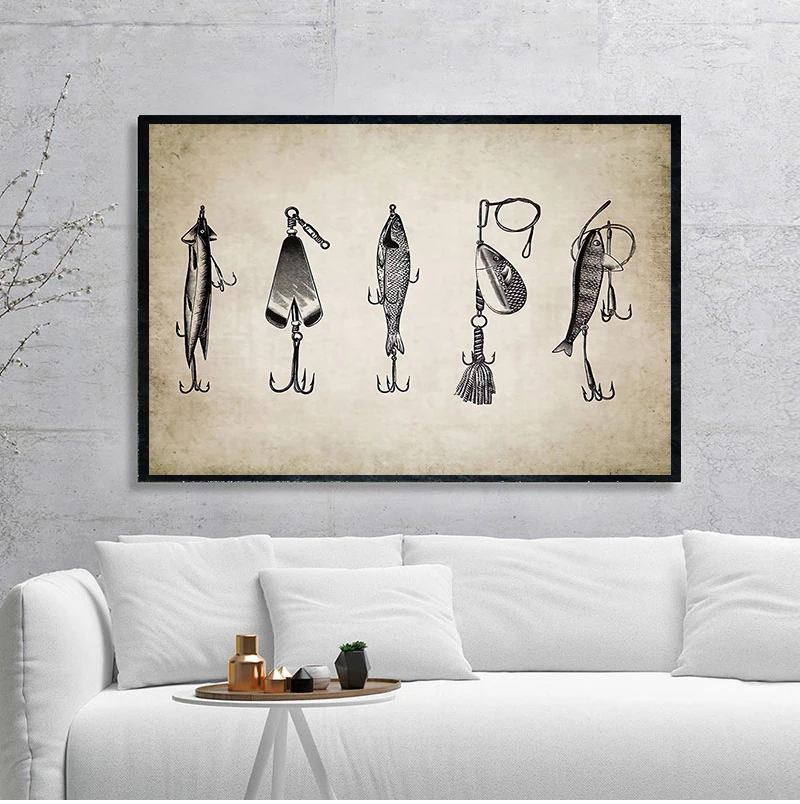 Vintage Fishing Lure Wall Art Canvas Posters Prints Fishing Lure Illustration Painting Angling Wall Picture Home Decoration