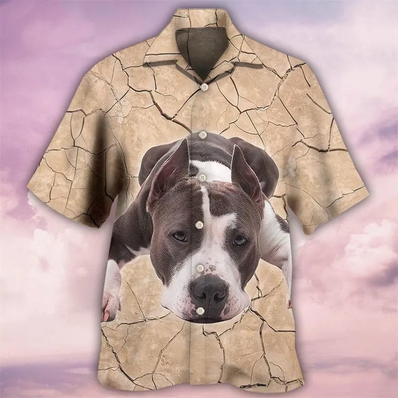 Summer Sale Hawaiian Shirt For Men 3d Pitbull Dog Animel  Men's Shirt Beach Oversized Funny Men's Clothing Fashion Short Sleeve