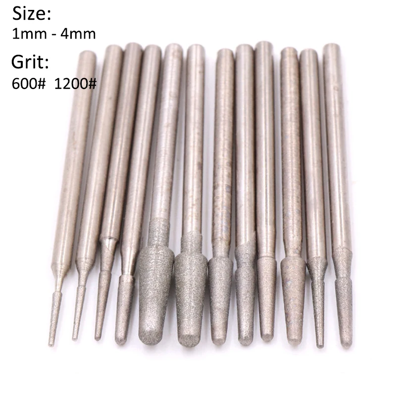 5pcs 1-4mm Diamond Grinding Head 2.35mm Shank Round Cone Drill Bits Burr Polishing Engraving Bit for Dremel Rotary Tool B Needle