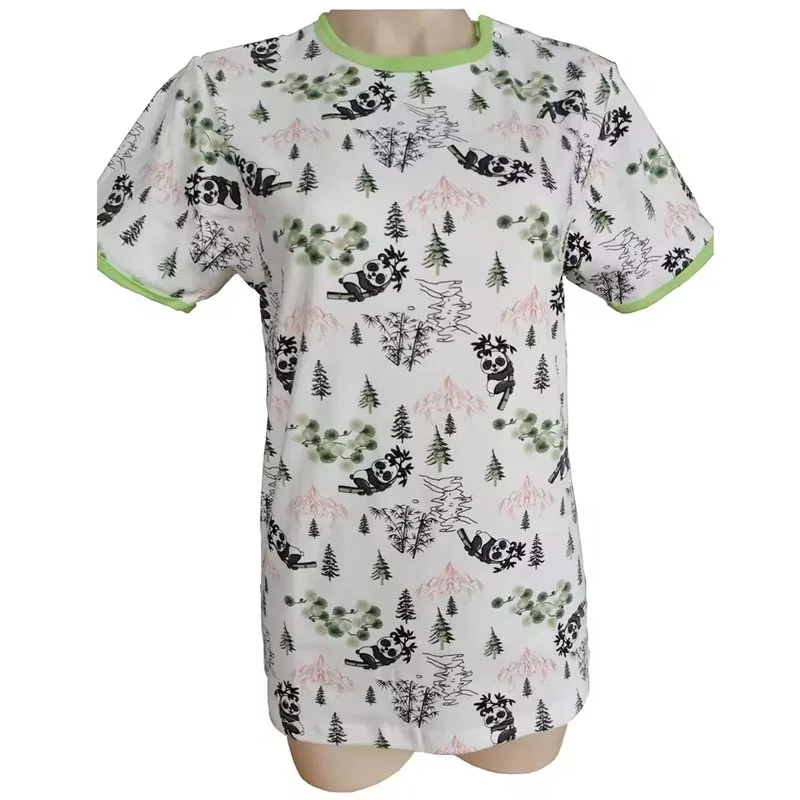

ABDL Adult Panda Pattern T Shirt With Snaps At One Shoulder, Men Top, Women Top, Adult Cotton Soft Top