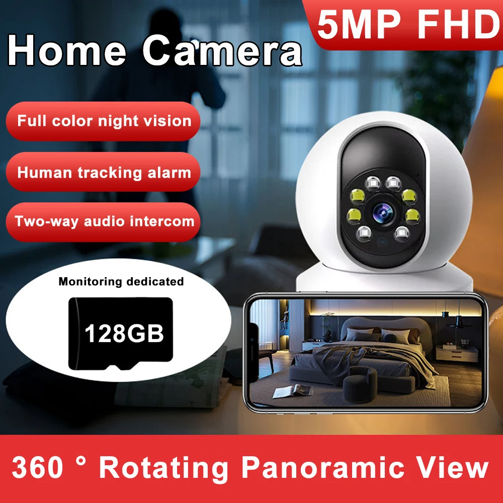 

5MP WiFi Home Camera HD PTZ 360 ° Panoramic Night Vision Color Human Tracking Alarm Surveillance IP Cameras Indoor Baby monitor