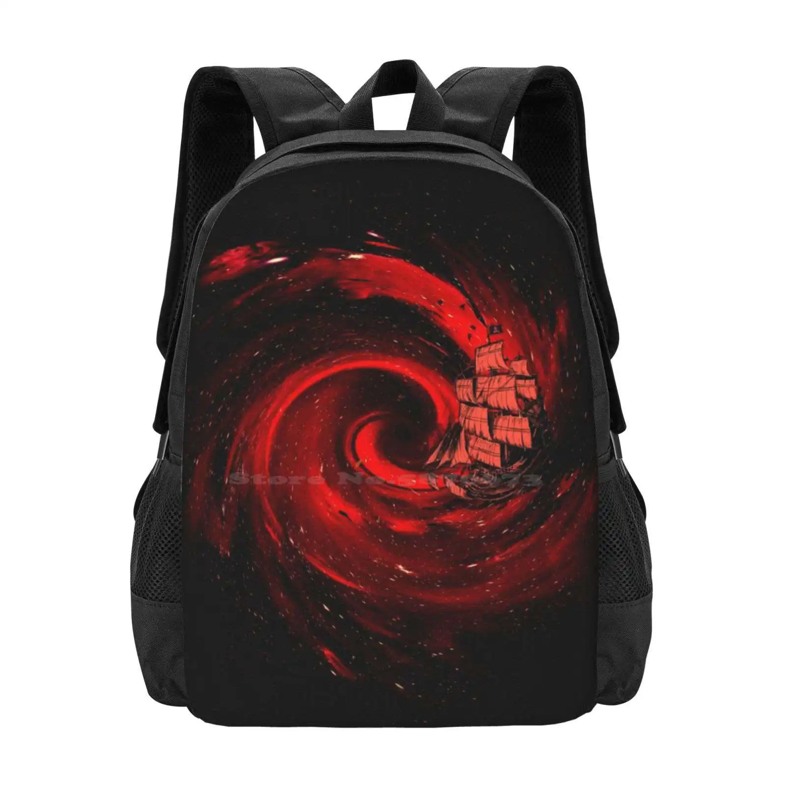 Journey To The Of The Universe Large Capacity School Backpack Laptop Bags Space Universe Sail Boat Ship Journey Red Stars