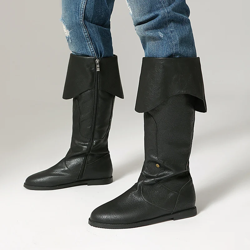 

Сапоги в британском стиле ретро больших размеров с заклепками и боковой молнией на плоской подошве с расклешенной плюшевой подкладкой цвета хаки и сапогами до середины икры