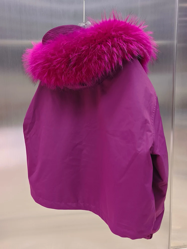 Nova chegada das mulheres inverno real gola de pele de guaxinim parka quente ganso para baixo jaqueta solta oversize pico boné design casacos